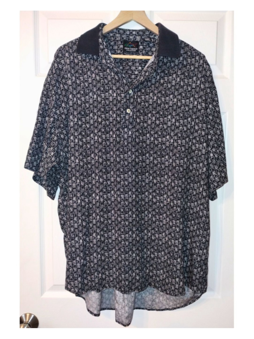 Greg Norman Collection Black White/Cream Patterned Polo Shirt (XL)